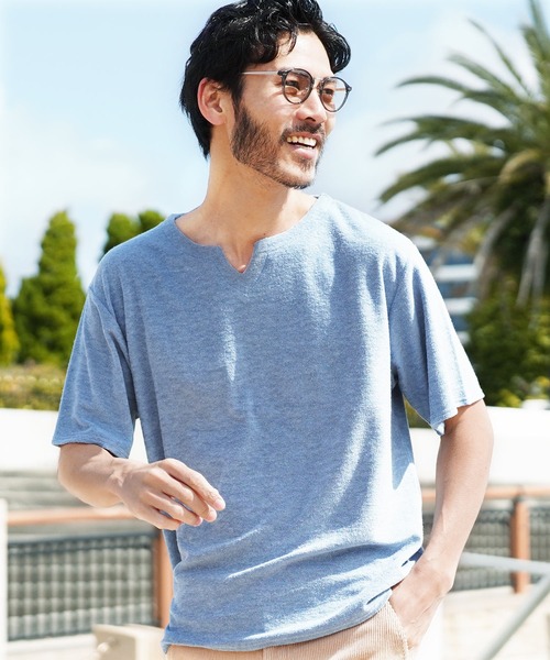 jiggys shop（ジギーズショップ）の「接触冷感 UVカット サマーパイル キーネック 半袖Tシャツ（Tシャツ/カットソー・メンズ・ホワイト/ブルー系その他/チャコール/ブラック/グレー系その他/ネイビー・SMALL/MEDIUM/LARGE/X-LARGE）」の6枚目の写真