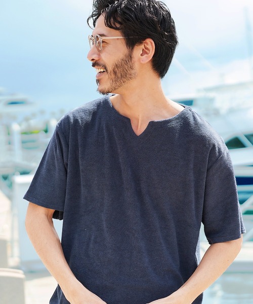 jiggys shop（ジギーズショップ）の「接触冷感 UVカット サマーパイル キーネック 半袖Tシャツ（Tシャツ/カットソー・メンズ・ホワイト/ブルー系その他/チャコール/ブラック/グレー系その他/ネイビー・SMALL/MEDIUM/LARGE/X-LARGE）」の5枚目の写真