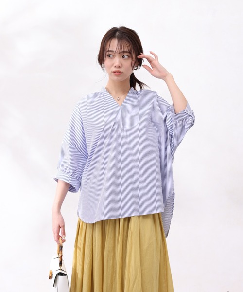 Chez toi（シェトワ）の「バックギャザースキッパーシャツ（シャツ/ブラウス・レディース・パープル/キャメル/オフホワイト/アイボリー・FREE）」の8枚目の写真