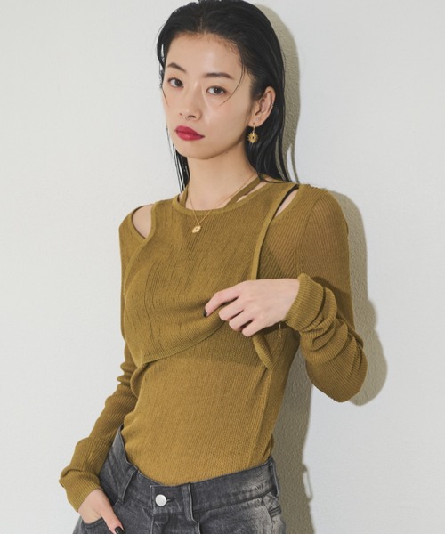 Solace（ソレイス）の「シアーレイヤードニット（Tシャツ/カットソー・レディース・ブラウン/カーキ/ブラック・FREE）」の3枚目の写真