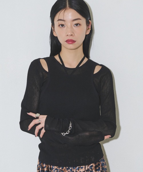 Solace（ソレイス）の「シアーレイヤードニット（Tシャツ/カットソー・レディース・ブラウン/カーキ/ブラック・FREE）」の2枚目の写真