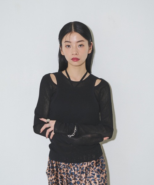 Solace（ソレイス）の「シアーレイヤードニット（Tシャツ/カットソー・レディース・ブラウン/カーキ/ブラック・FREE）」の4枚目の写真