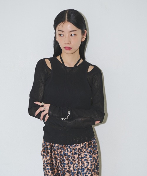 Solace（ソレイス）の「シアーレイヤードニット（Tシャツ/カットソー・レディース・ブラウン/カーキ/ブラック・FREE）」の5枚目の写真