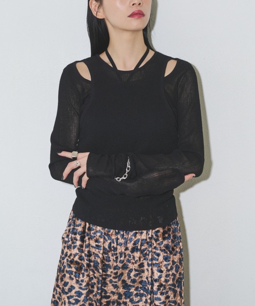 Solace（ソレイス）の「シアーレイヤードニット（Tシャツ/カットソー・レディース・ブラウン/カーキ/ブラック・FREE）」の6枚目の写真