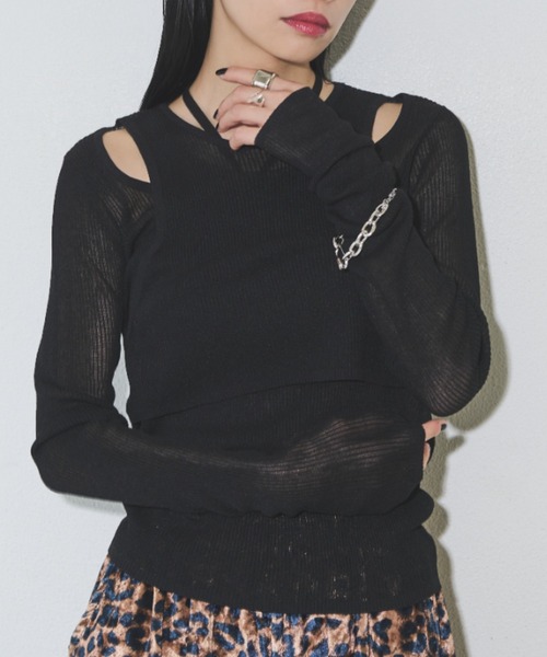 Solace（ソレイス）の「シアーレイヤードニット（Tシャツ/カットソー・レディース・ブラウン/カーキ/ブラック・FREE）」の7枚目の写真