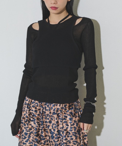 Solace（ソレイス）の「シアーレイヤードニット（Tシャツ/カットソー・レディース・ブラウン/カーキ/ブラック・FREE）」の8枚目の写真