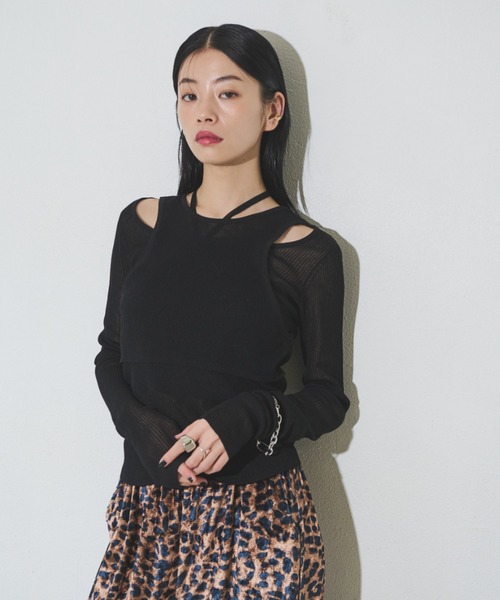 Solace（ソレイス）の「シアーレイヤードニット（Tシャツ/カットソー・レディース・ブラウン/カーキ/ブラック・FREE）」の9枚目の写真