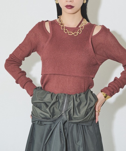 Solace（ソレイス）の「シアーレイヤードニット（Tシャツ/カットソー・レディース・ブラウン/カーキ/ブラック・FREE）」の17枚目の写真