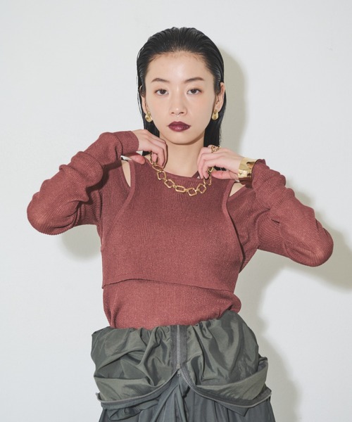 Solace（ソレイス）の「シアーレイヤードニット（Tシャツ/カットソー・レディース・ブラウン/カーキ/ブラック・FREE）」の16枚目の写真