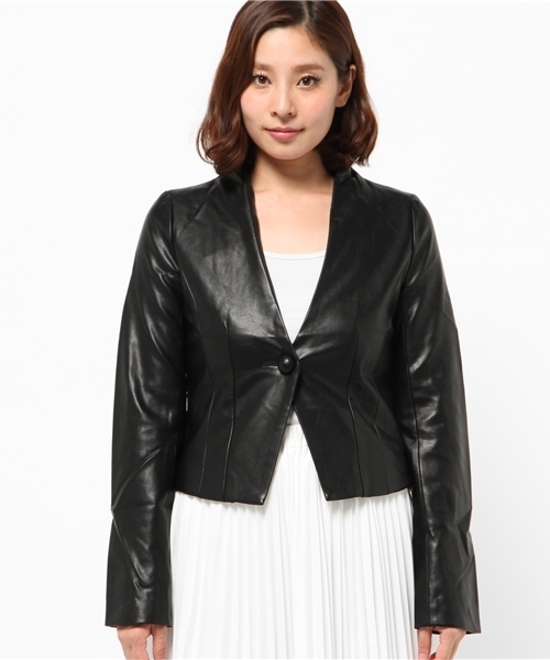 OUTLET（アウトレット）の「【Delyle noir】Fレザーシンプルジャケット（その他アウター・レディース・ブラック/ベージュ・2/3）」の3枚目の写真