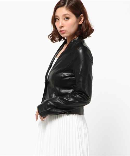 OUTLET（アウトレット）の「【Delyle noir】Fレザーシンプルジャケット（その他アウター・レディース・ブラック/ベージュ・2/3）」の4枚目の写真