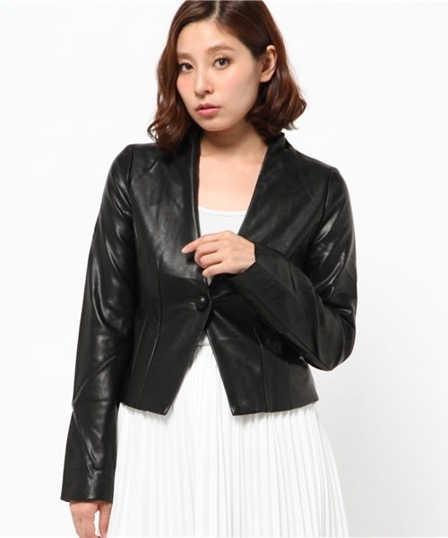 OUTLET（アウトレット）の「【Delyle noir】Fレザーシンプルジャケット（その他アウター・レディース・ブラック/ベージュ・2/3）」の6枚目の写真