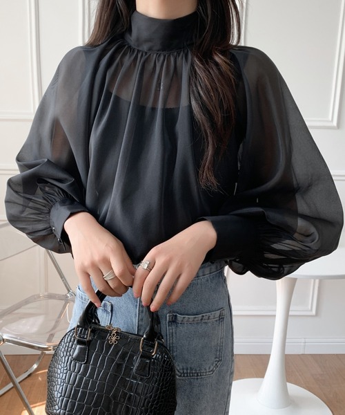 ABITOKYO(アビトーキョー)の「バックリボンパフスリーブハイネックシアーブラウス(シャツ/ブラウス・レディース・ベージュ/ブラック・M/L)」の6枚目の写真
