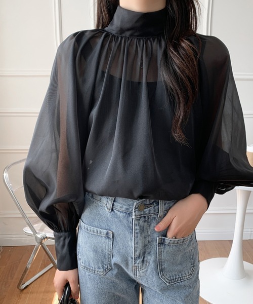 ABITOKYO(アビトーキョー)の「バックリボンパフスリーブハイネックシアーブラウス(シャツ/ブラウス・レディース・ベージュ/ブラック・M/L)」の16枚目の写真