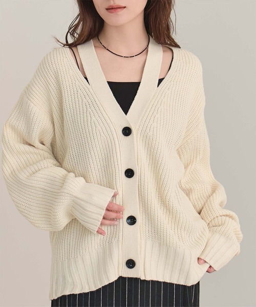 miette(ミエット)の「スリットVネックカーディガン(カーディガン/ボレロ・レディース・ブルー/アイボリー/グリーン/ピンク/ブラック・FREE)」の1枚目の写真