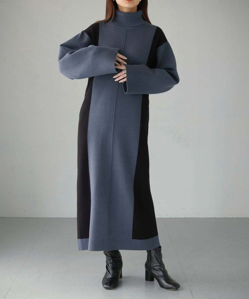 cheriella（シェリエラ）の「【cheriella】WEB限定サイド配色ワンピース（ワンピース・レディース・ダークブラウン/ブラック/ダークネイビー・M）」の3枚目の写真