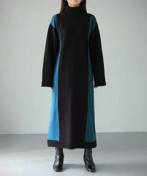 cheriella（シェリエラ）の「【cheriella】WEB限定サイド配色ワンピース（ワンピース・レディース・ダークブラウン/ブラック/ダークネイビー・M）」の8枚目の写真