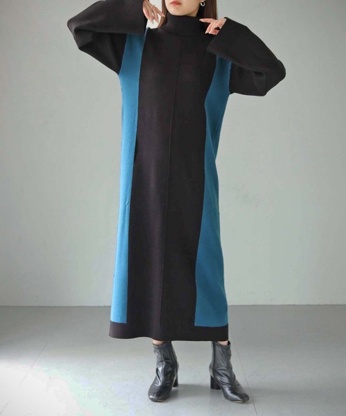 cheriella（シェリエラ）の「【cheriella】WEB限定サイド配色ワンピース（ワンピース・レディース・ダークブラウン/ブラック/ダークネイビー・M）」の11枚目の写真