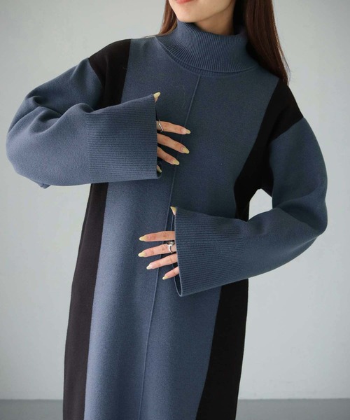 cheriella（シェリエラ）の「【cheriella】WEB限定サイド配色ワンピース（ワンピース・レディース・ダークブラウン/ブラック/ダークネイビー・M）」の4枚目の写真