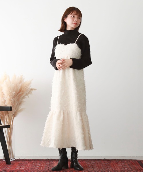 archives（アルシーヴ）の「シャギーＪＱマーメイドキャミワンピース（ワンピース・レディース・ブラック/アイボリー・MEDIUM）」の4枚目の写真