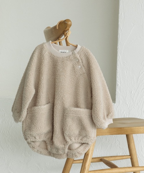 pairmanon（ペアマノン）の「【かぞくおそろい】【ベビー】シープボア ポケット ラグラン ロンパース（ロンパース・キッズ・アイボリー/オレンジ/ピンク系その他5/ベージュ系その他4/パープル/ピンク/ベージュ・80/70）」の3枚目の写真