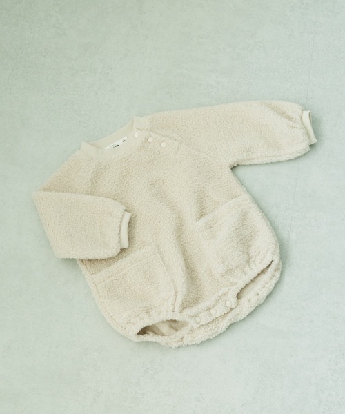 pairmanon（ペアマノン）の「【かぞくおそろい】【ベビー】シープボア ポケット ラグラン ロンパース（ロンパース・キッズ・アイボリー/オレンジ/ピンク系その他5/ベージュ系その他4/パープル/ピンク/ベージュ・80/70）」の2枚目の写真