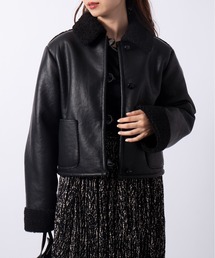 SETUP7（セットアップセブン）の「【SETUP7】フェイクレザームートンボアジャケット SCCH400（ライダースジャケット）」