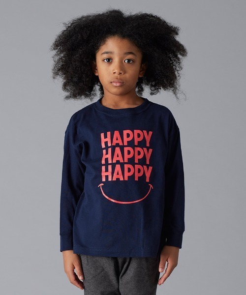 Smoothy(スムージー)の「Smoothy HAPPY Long sleeve Tee / スムージー ハッピーロングスリーブTシャツ(Tシャツ/カットソー・キッズ・ホワイト/ネイビー/ヘザーグレー・X-LARGE/LARGE/MEDIUM/SMALL)」の3枚目の写真