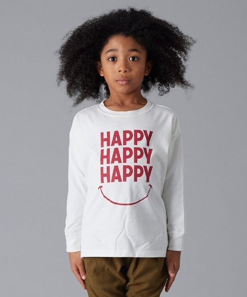 Smoothy(スムージー)の「Smoothy HAPPY Long sleeve Tee / スムージー ハッピーロングスリーブTシャツ(Tシャツ/カットソー・キッズ・ホワイト/ネイビー/ヘザーグレー・X-LARGE/LARGE/MEDIUM/SMALL)」の1枚目の写真