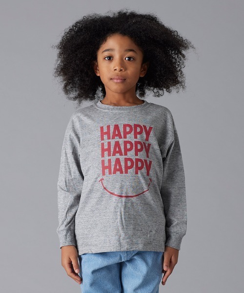 Smoothy(スムージー)の「Smoothy HAPPY Long sleeve Tee / スムージー ハッピーロングスリーブTシャツ(Tシャツ/カットソー・キッズ・ホワイト/ネイビー/ヘザーグレー・X-LARGE/LARGE/MEDIUM/SMALL)」の2枚目の写真