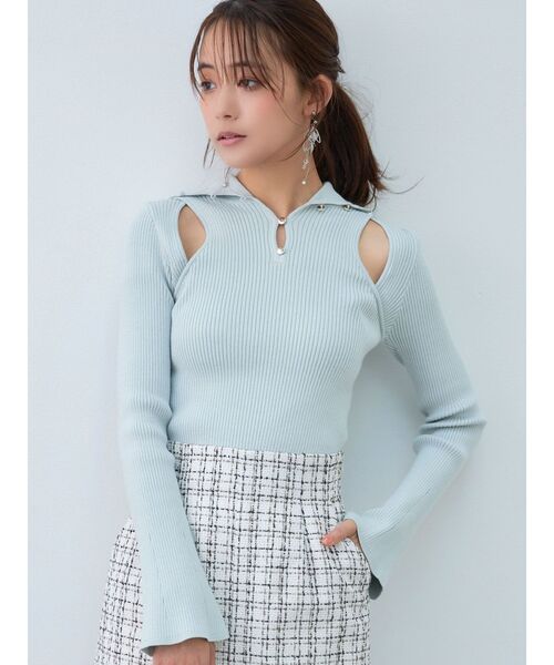 MERCURYDUO（マーキュリーデュオ）の「メタル釦使いスリットニット（ニット/セーター・レディース・ミント/ブラック/オフホワイト・FREE）」の13枚目の写真