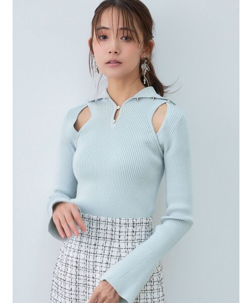 MERCURYDUO（マーキュリーデュオ）の「メタル釦使いスリットニット（ニット/セーター・レディース・ミント/ブラック/オフホワイト・FREE）」の17枚目の写真