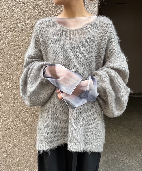 AIC.(エーアイシー)の「起毛加工メッシュ編みオーバーサイズニット(ニット/セーター・レディース・ブラック/グレー/オリーブ/ブルー・FREE)」の3枚目の写真