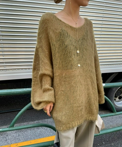 AIC.(エーアイシー)の「起毛加工メッシュ編みオーバーサイズニット(ニット/セーター・レディース・ブラック/グレー/オリーブ/ブルー・FREE)」の4枚目の写真