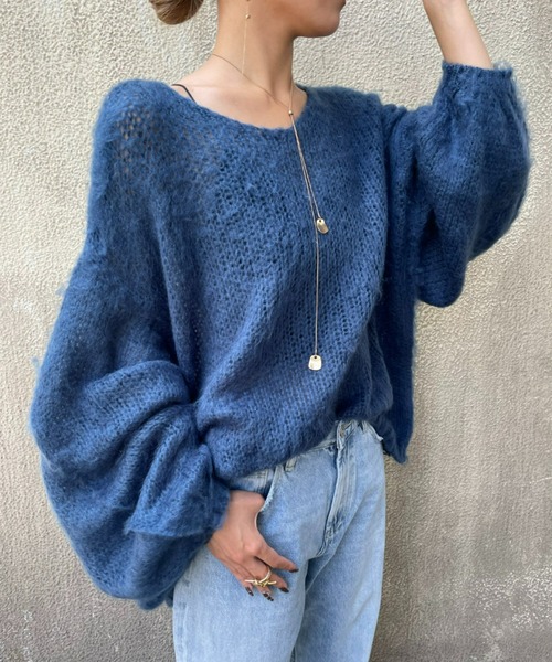 AIC.(エーアイシー)の「起毛加工メッシュ編みオーバーサイズニット(ニット/セーター・レディース・ブラック/グレー/オリーブ/ブルー・FREE)」の1枚目の写真