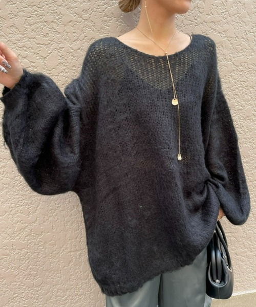 AIC.(エーアイシー)の「起毛加工メッシュ編みオーバーサイズニット(ニット/セーター・レディース・ブラック/グレー/オリーブ/ブルー・FREE)」の2枚目の写真