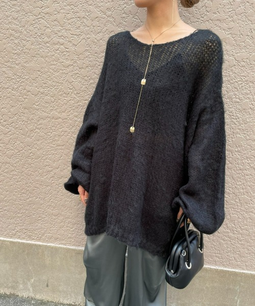 AIC.(エーアイシー)の「起毛加工メッシュ編みオーバーサイズニット(ニット/セーター・レディース・ブラック/グレー/オリーブ/ブルー・FREE)」の6枚目の写真