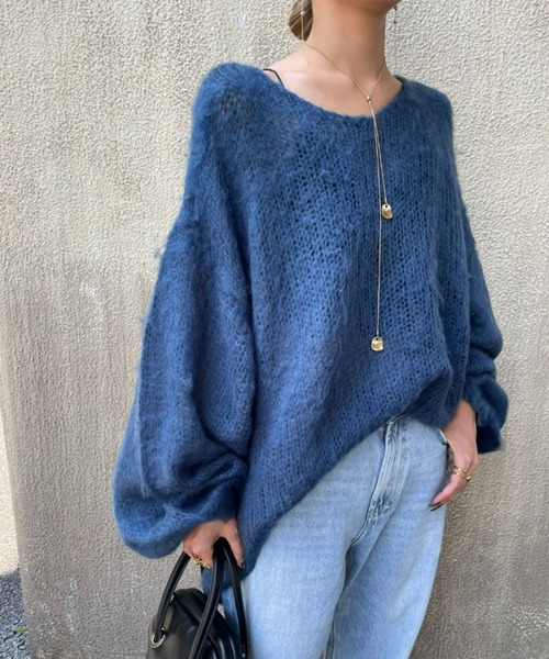 AIC.(エーアイシー)の「起毛加工メッシュ編みオーバーサイズニット(ニット/セーター・レディース・ブラック/グレー/オリーブ/ブルー・FREE)」の15枚目の写真