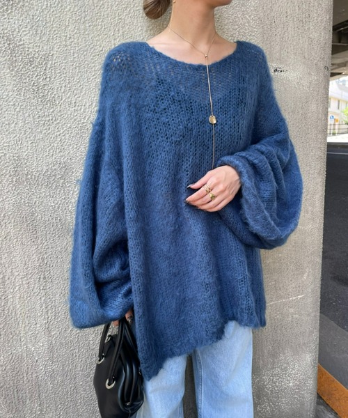 AIC.(エーアイシー)の「起毛加工メッシュ編みオーバーサイズニット(ニット/セーター・レディース・ブラック/グレー/オリーブ/ブルー・FREE)」の20枚目の写真