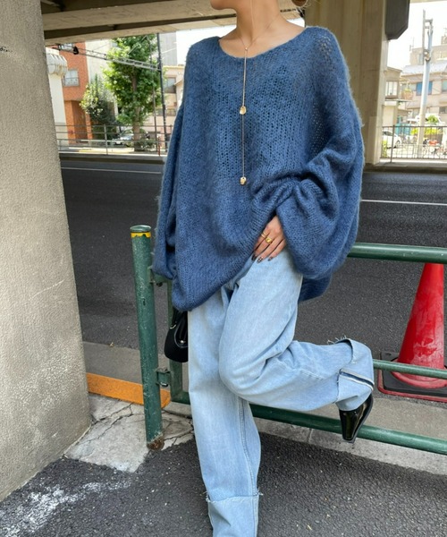 AIC.(エーアイシー)の「起毛加工メッシュ編みオーバーサイズニット(ニット/セーター・レディース・ブラック/グレー/オリーブ/ブルー・FREE)」の21枚目の写真