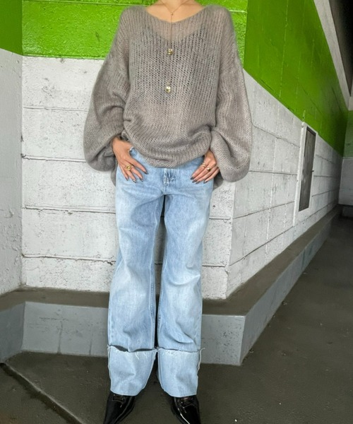 AIC.(エーアイシー)の「起毛加工メッシュ編みオーバーサイズニット(ニット/セーター・レディース・ブラック/グレー/オリーブ/ブルー・FREE)」の18枚目の写真