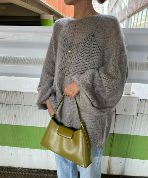 AIC.(エーアイシー)の「起毛加工メッシュ編みオーバーサイズニット(ニット/セーター・レディース・ブラック/グレー/オリーブ/ブルー・FREE)」の7枚目の写真