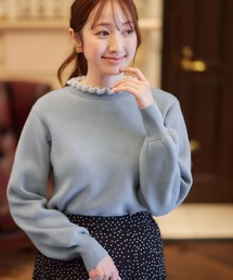 裏シャギーフリル衿パフ袖ニット