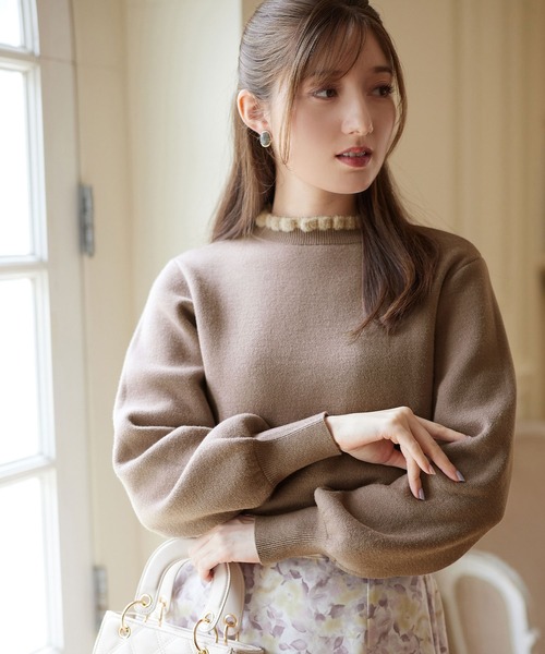 alotta（アロッタ）の「裏シャギーフリル衿パフ袖ニット（ニット/セーター・レディース・ライトグレー/ブルー/アイボリー/モカ・LL/L/3L/M）」の22枚目の写真