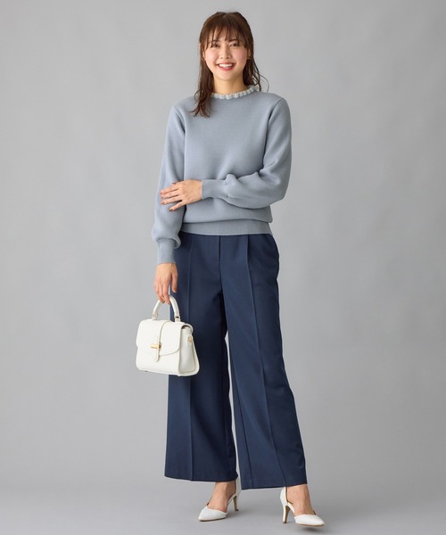 herlipto シャギーパフスリーブニット　グレー セール】裏シャギーフリル衿パフ袖ニット（ニット/セーター