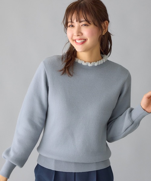 alotta（アロッタ）の「裏シャギーフリル衿パフ袖ニット（ニット/セーター・レディース・ライトグレー/ブルー/アイボリー/モカ・LL/L/3L/M）」の19枚目の写真
