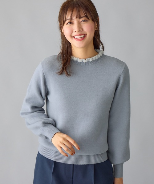 alotta（アロッタ）の「裏シャギーフリル衿パフ袖ニット（ニット/セーター・レディース・ライトグレー/ブルー/アイボリー/モカ・LL/L/3L/M）」の20枚目の写真