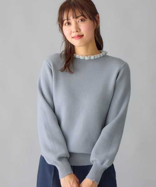 herlipto シャギーパフスリーブニット　グレー セール】裏シャギーフリル衿パフ袖ニット（ニット/セーター