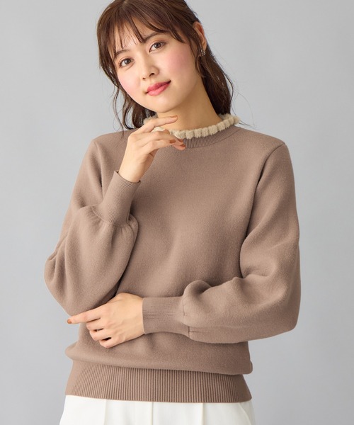 alotta（アロッタ）の「裏シャギーフリル衿パフ袖ニット（ニット/セーター・レディース・ライトグレー/ブルー/アイボリー/モカ・LL/L/3L/M）」の6枚目の写真