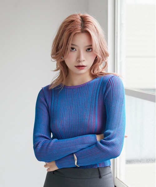 VeLV(ヴェルヴ)の「LIB KNIT TOPS リブニットトップス(ニット/セーター・レディース・ブラック/ブルー/グレー・FREE)」の3枚目の写真